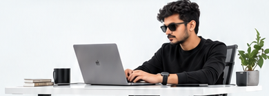 Rohit Deshmukh working on a laptop at his desk